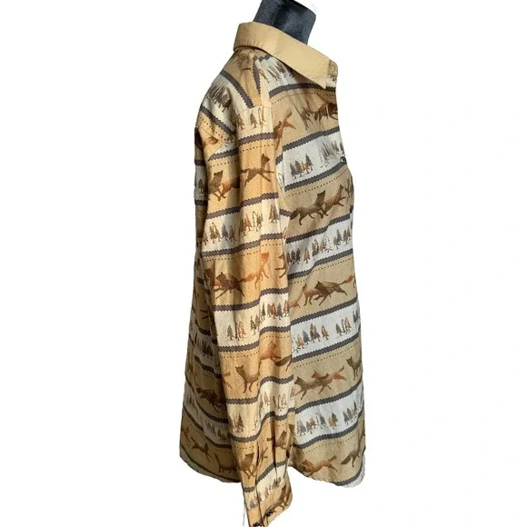 Wrangler Western Wear Cotton Long Sleeve Shirt‎ L Wolf Fox Cowgirl Horsegirl - Picture 7 of 16